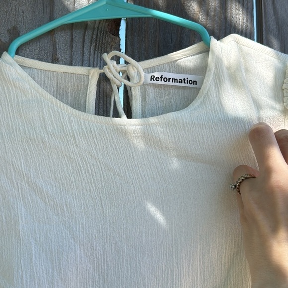 Reformation Chicago Dress White Tiered Maxi Midi Open Back Tie 1/2 Sleeve 0/XS - Picture 4 of 12